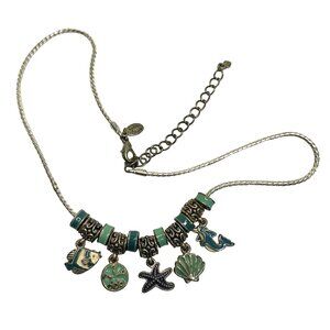 Cookie Lee Ocean Sea Shell Enamel Charm Necklace 16"-20" Adjustable
